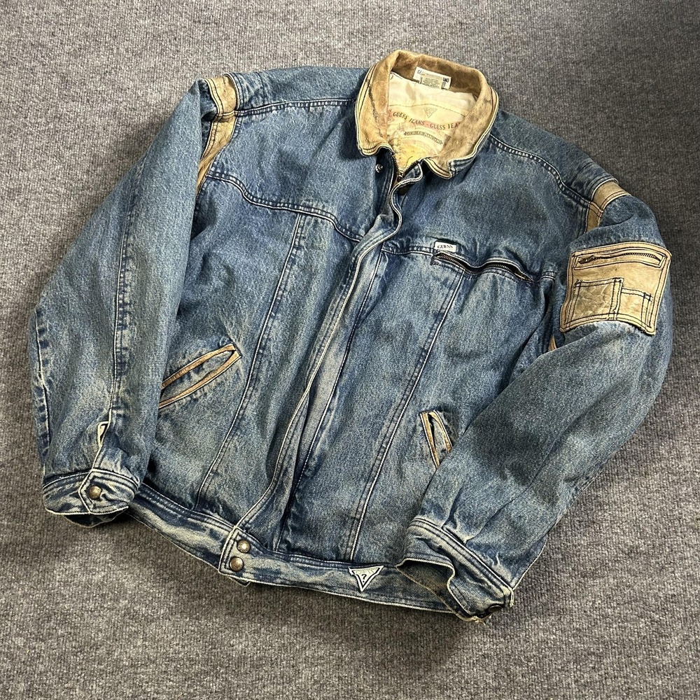 Vintage Georges Marciano Guess Jacket Mens Large Blue Denim Bomber 80s